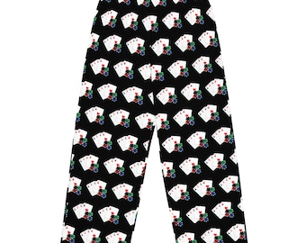 Poker Las Vegas themed All-over print unisex wide-leg pants/ pajamas in black