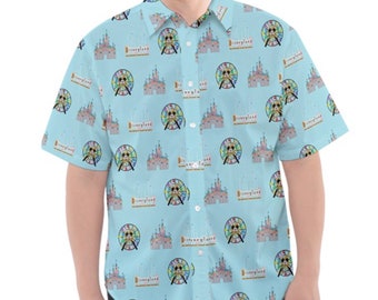 Castle Park Icons Disneyland Inspired Print Button Up