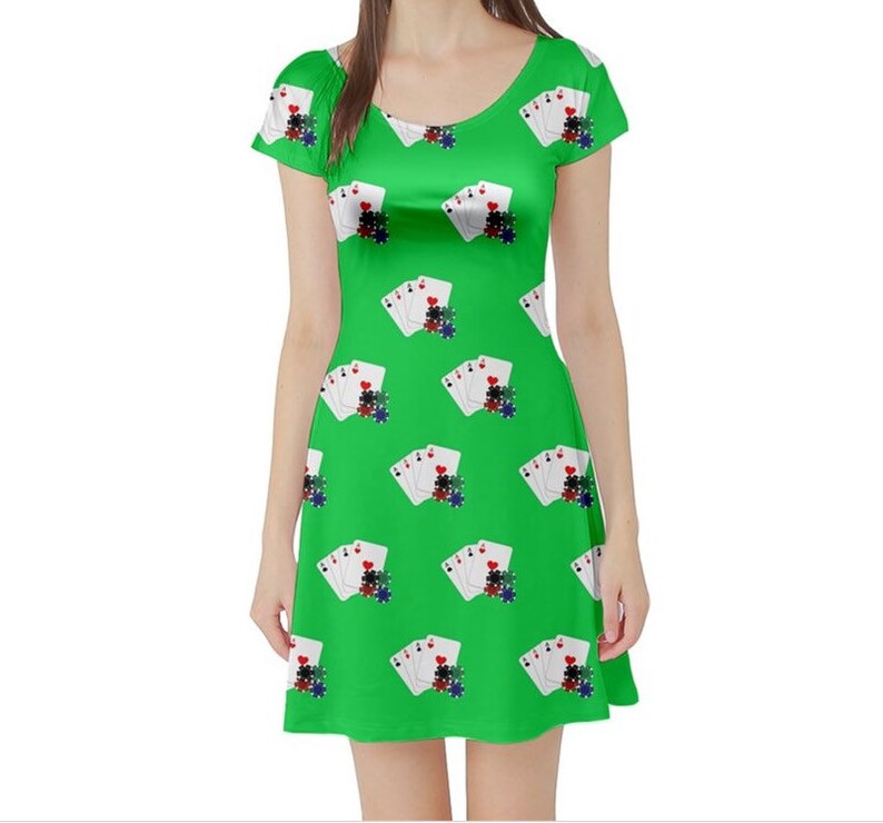 Vegas Poker Print Short Sleeve Dress