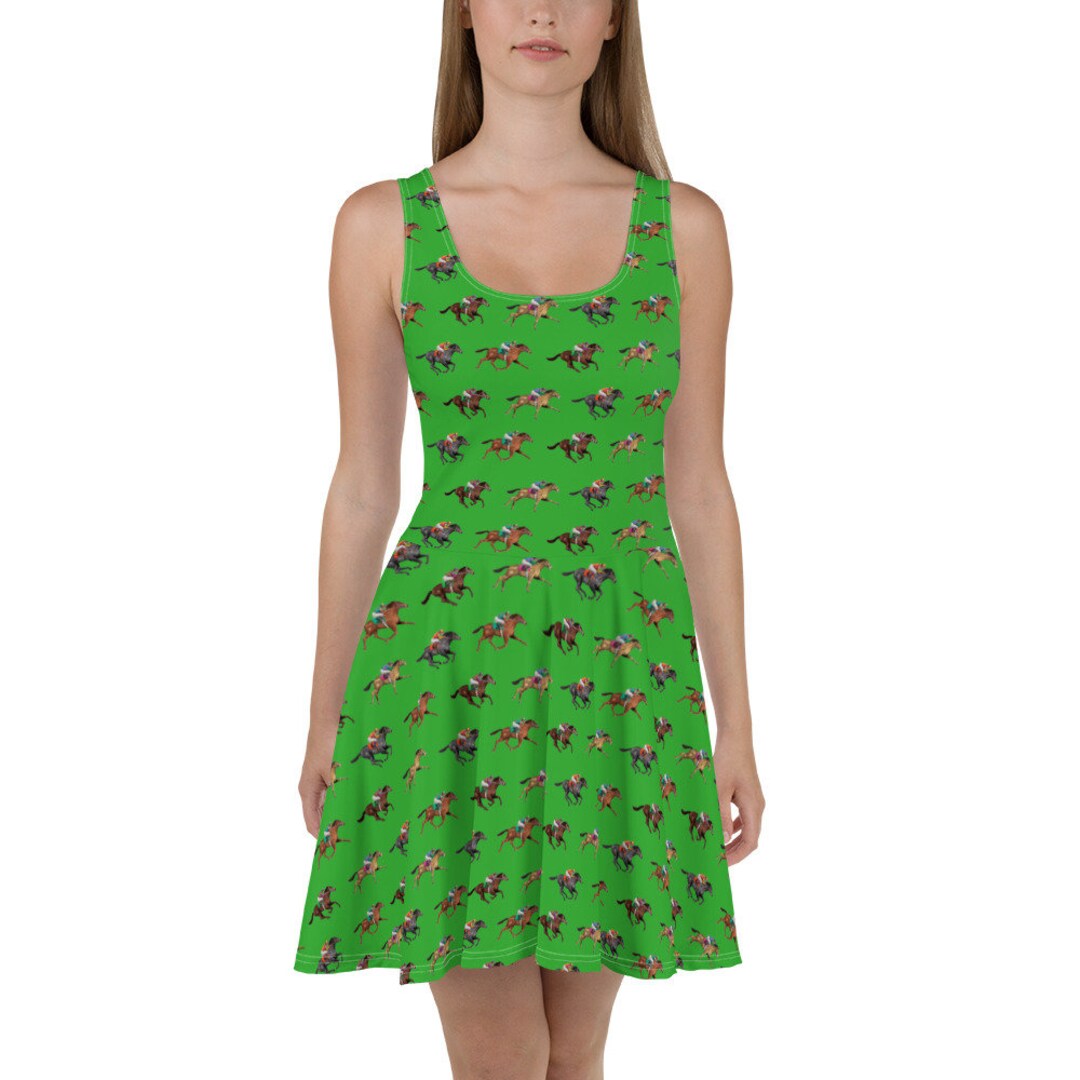 Race Horse Kentucky Derby Inspired Green Skater Dress