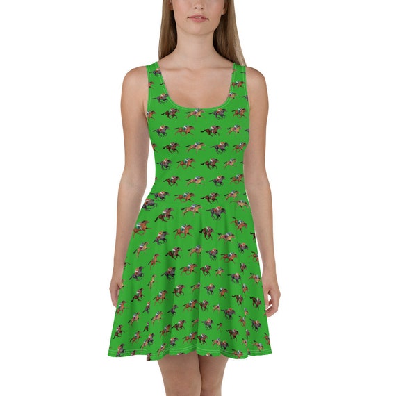 Race Horse Kentucky Derby Inspired Green Skater Dress Race Horse Kentucky Derby Inspired Green Skater Dress