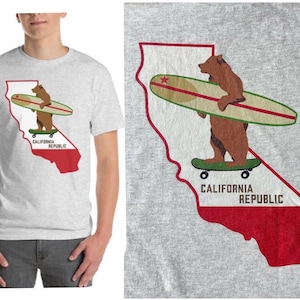 Surfing California Bear Inspired  T-Shirt sizes 2XL-5XL