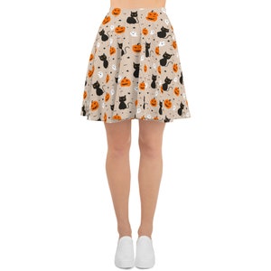 Halloween Pumpkin Cat Ghost Print Skater Skirt