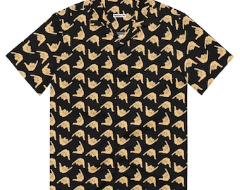 Koszula unisex Hang Loose Shaka w hawajskim stylu z czarnym nadrukiem