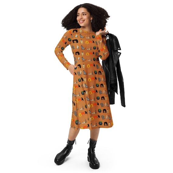 hocus pocus maxi dress Halloween Hocus Pocus Inspired All-over print long sleeve midi dress