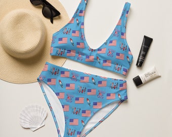 Happy July 4th themed Recycled high-waisted bikini