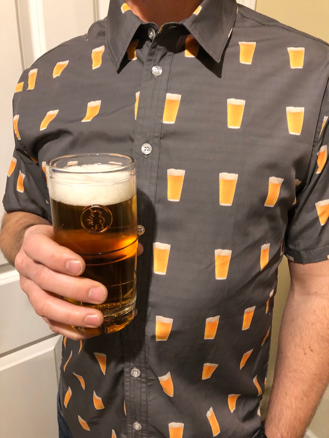 Beer Print Button up Shirt Etsy