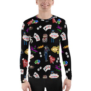 Las Vegas Print Men&#39;s Rash Guard with Black stitching