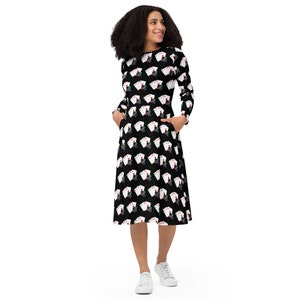 Abito midi a maniche lunghe con stampa all-over in stile Poker Las Vegas