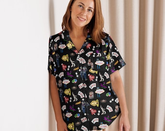 Vegas themed All-over print women’s short sleeve pajama top