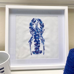 Blue Abstract Lobster  – Art Cross Stitch Kit – Modern Counted Cross Stitch in Aida or Evenweave