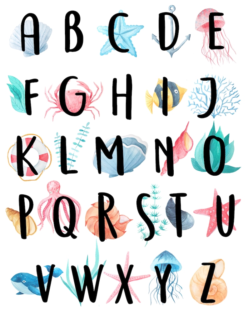 Cartel del alfabeto náutico arte de la pared del alfabeto del | Etsy