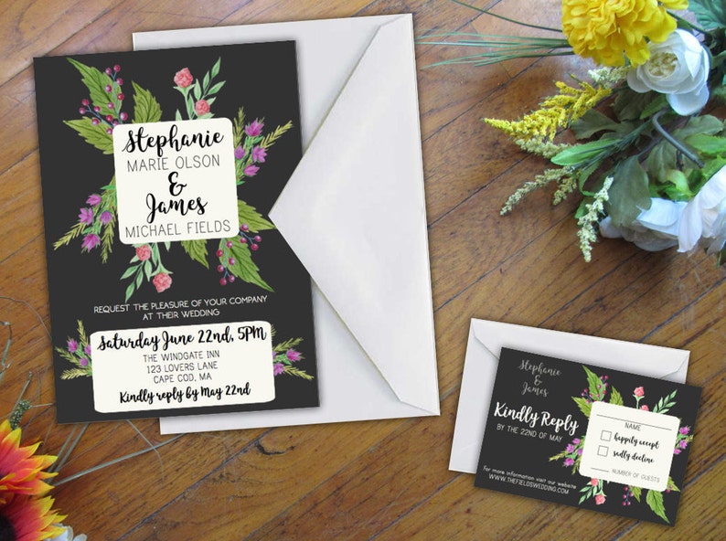 Floral Wedding Invitation Wedding 5x7 Card Personalized | Etsy