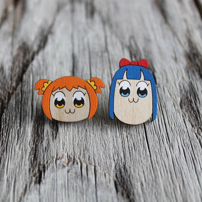 Pop Team Epic Hand Painted Laser Cut Wood Stud Earrings Etsy