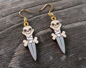 Pendientes de daga ósea // Láser corte madera RPG armas // Cráneo Declaración Joyería // Fierce Cosplay Moda // Fantasía y Accesorios Ocultos