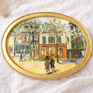 Maurice Utrillo Petit Café Art / Bandeja ovalada para servir galletas Sunshine / Bandeja de hojalata estilo café francés