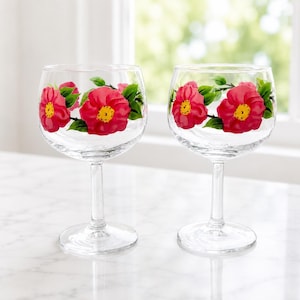 Copas de vino Franciscan Desert Rose vintage – Juego de copas con diseño floral pintado a mano