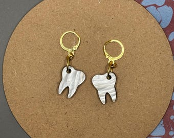 Acrylic Tooth Molar Dangle Earrings: Goth Alternative Teeth Jewelry Gifts for Alt Girls Medium Small Statement Size Earrings