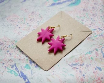 Pink Geometric Polymer Clay Star Kitsch Earrings