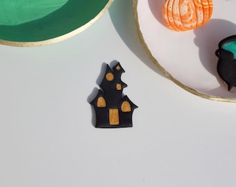 Black & Gold Haunted House Polymer Clay Pin/Brooch