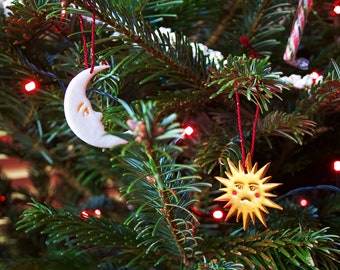 Sun & Moon Decorative Ornament Boho Polymer Clay Kitsch Christmas