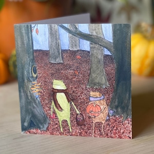 Conjunto de cartões de felicitações de sapo e sapo - 'Hibernação' e 'Forrageiras' - outono cottagecore goblincore inverno bruxa anfíbios floresta caprichosa