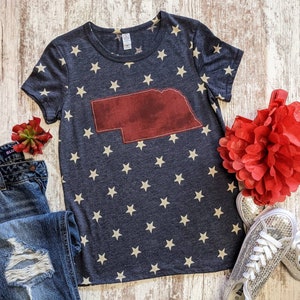 Red, White & Blue Nebraska shirt W/ stars and red Nebraska