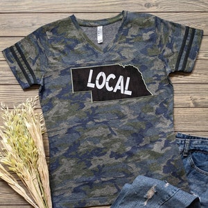 CLEARANCE Camoflauge Ringer shirt with &quot;LOCAL&quot; on marbled black Nebraska