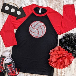 Black & Red Bling Volleyball 3/4 sleeve Adult shirt