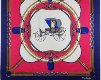 Vintage Pierre Cardin Paris Silk Scarf Chariot Pattern Neck Wrap 33" X 34" Made In Italy
