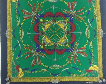 Vintage Felix Buhler Silk Scarf Shawl Equestrian Pattern Neck Wrap  38.5" X 38.5"