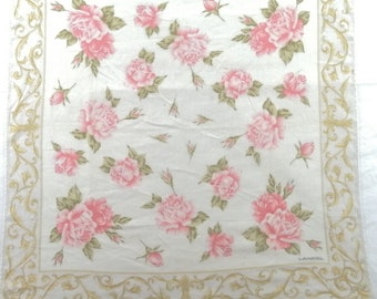 Vintage Lancel Handkerchief Floral Pattern Pocket Square 17.5" X 17"