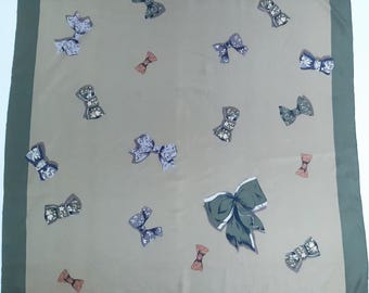 Vintage Hanae Mori Silk Scarf Shawl Ribbons Pattern Neck Wrap  34.5" X 35"