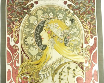 Vintage 100% Silk Scarf Shawl "La Plume" Zodiac Pattern Neck Wrap 34" X 34"