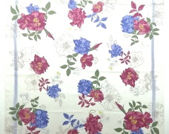 Vintage Hanae Mori Handkerchief Floral Pattern Pocket Square 19.5" X 19.5"