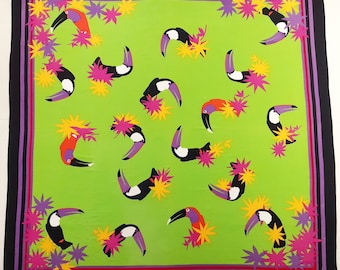 Vintage Jean-Louis Scherrer Scarf Birds Pattern 100% Cotton Pocket Square 42" X 41.5"