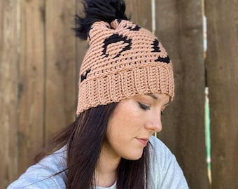 Leopard Print Bre Beanie Crochet Pattern – Animal Print Hat (PDF)
