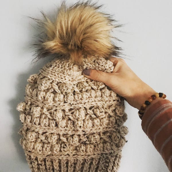 Crocheted Ugly Sweater Hat- PATTERN ONLY- crochet pattern, crochet hat, beanie, slouchy hat, womens hat, metro hat, faux fur pom, toque