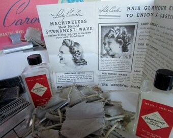 Vintage Home Perm Wave Kit Lady Carole Machineless Professional Hair Glamour Kit 2 vintage bottles 2 vintage instruction books Rare Find