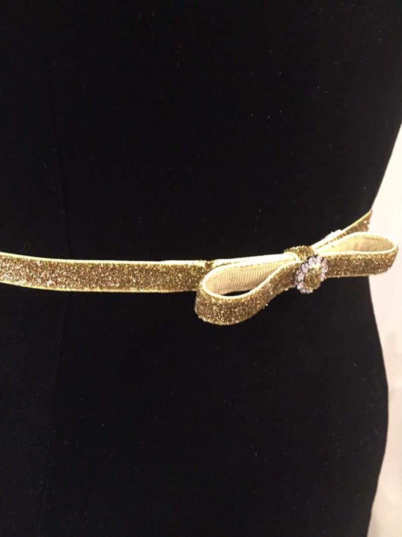 Gold Holiday Party Bow Belt Skinny Rhinestone Bridal Stretch Etsy