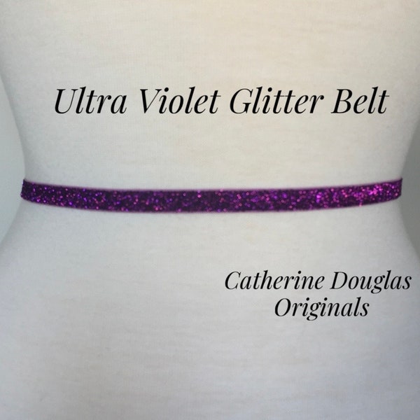 Purplish Pink Glitter Belt, 3/8” Bridal Stretch, Thin Dress Belt,Skinny Elastic belt, Bridesmaid Belt,Glitter Elastic, COLOR is ULTRA VIOLET