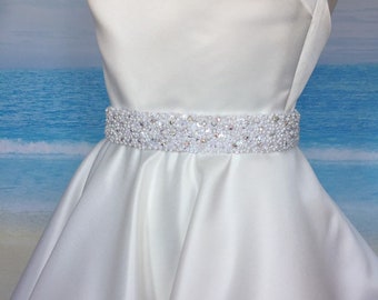 White Pearl Bridal Sash,Rhinestone Pearl Sash,White Pearl Belt,Bridal Sash