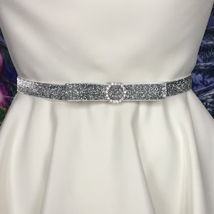 Silver Glitter Bow Belt,5/8”Holiday or Wedding Accessory,Glitter Belt with Rhinestone Center, Glitter Elastic,Bridesmaid,Flower Girl.