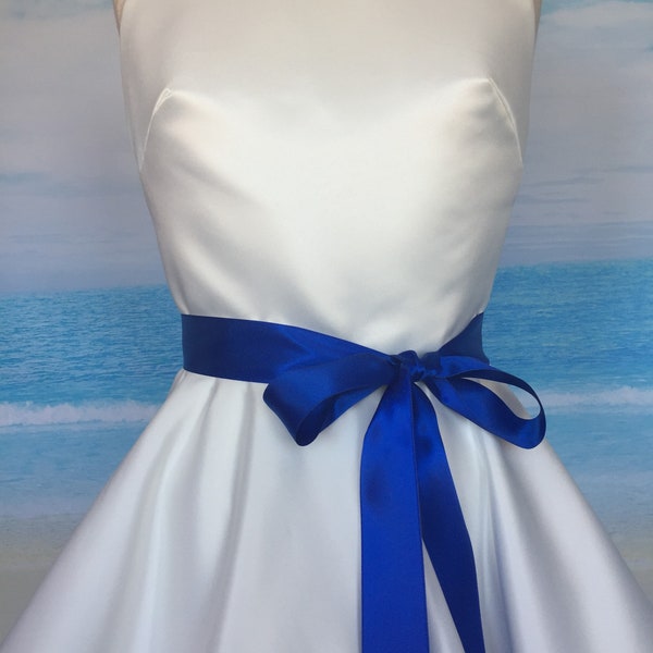 Blue Satin Ribbon Sash,1 1/2" and 2 1/4” Wide Bridal Sash Belt,Custom Colors,Wedding Sash Belt,Bridesmaid Sash,Flower Girl. ROYAL BLUE