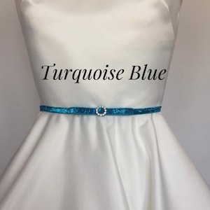Turquoise Blue Bow Belt, 3/8” Bridesmaid Stretch Belt, Stretch Glitter Elastic Skinny Bow Belt,Wedding Bow Belt, Skinny Elastic, Bridesmaid