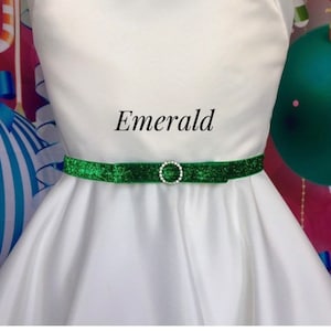 Green Bow Belt, 5/8” Holiday or Wedding Accessory,Rhinestone Stretch Belt,Glitter Elastic,Bridesmaid or Flower Girl Belt.