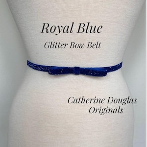 Blue Glitter Bow Belt, 3/8” Bridal Accessory Stretch Belt, Shimmer  Belt,Thin Dressy Belt, Skinny Elastic belt, Bridesmaid Belt.