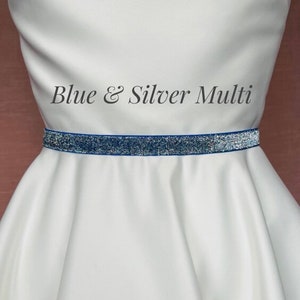 Blue Stretch Belt,5/8” Bridal Accessory Belt,Special Occasion Glitter Belt,Bridesmaid,Flower Girl,Prom,Pageant,Dance.BLUE & SILVER MULTI