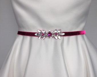 Magenta Pink Rhinestone Stretch Belt,Custom Stretch Glitter Velvet Belt, Bridesmaid Belt, Special Occasion Sash Belt, Bridal Party.
