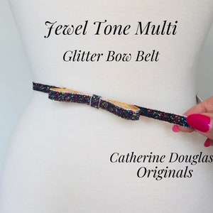 Multi Color Glitter Bow Belt,3/8” Shimmer Bridesmaid Stretch Belt, Skinny Bow Belt Wedding, Skinny Elastic belt, Bridesmaid Belt Sash Belt.